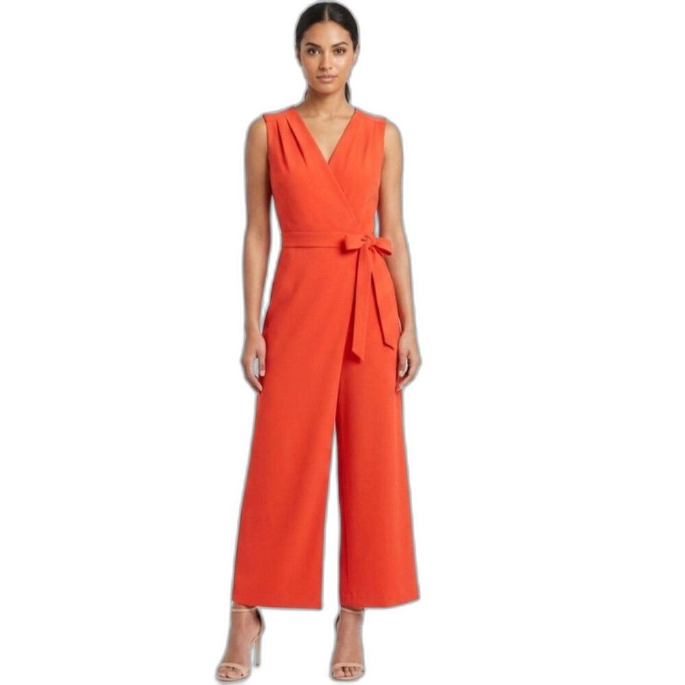 Gibson & Latimer NWT Red Orange Sleeveless Wrap Front Wide Leg Jumpsuit Size 4